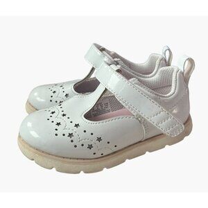 Stride Rite 360 Size 7 Girls Lacey Mary Jane White Patent Velcro Shoe 2 Sets ava